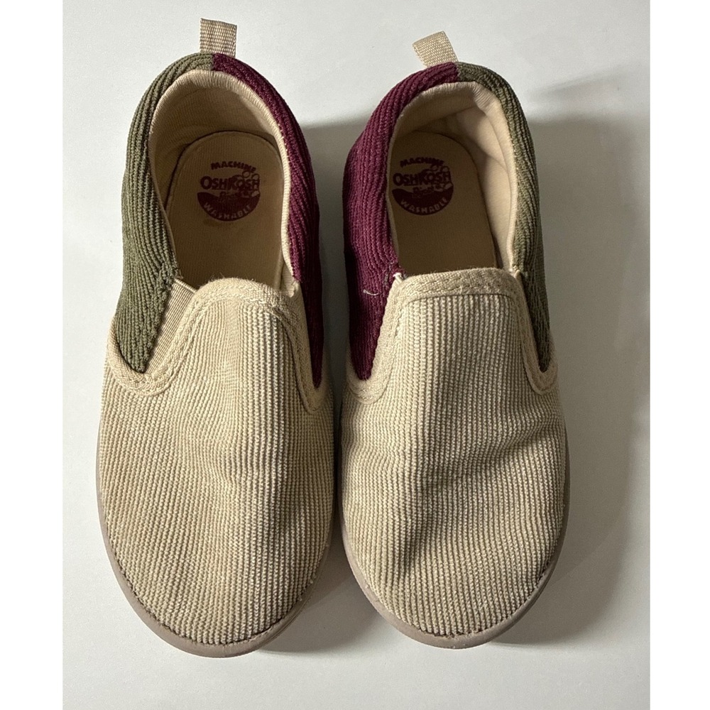 OshKosh Bgosh Kids Corduroy Slip On Sneakers Colorblock Tan Green Burgundy 12M